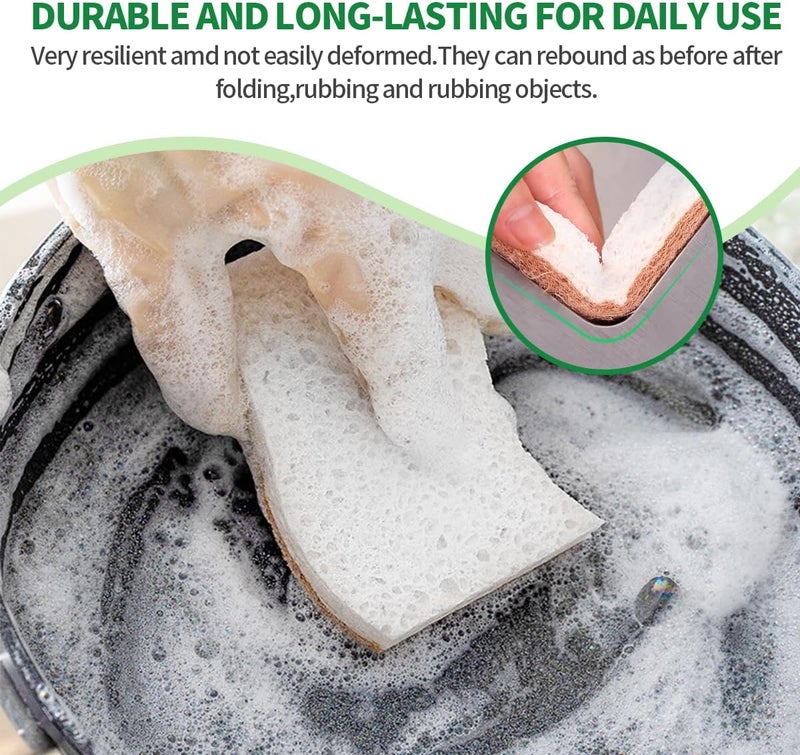 PUCITY Sponges Kitchen Natural Dish Sponge Plant-Based Biodegradable Compostable Cellulose with Coconut Scrubber Sponge Non Scratch Eco Friendly Kitchen sponges for Kitchen Dishes（Pack of 12） - Image 5